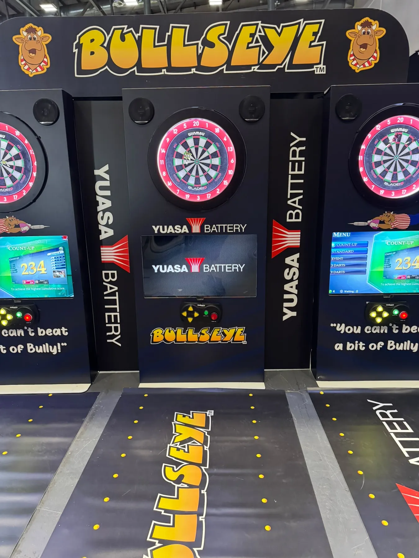 Branded dart machine with logo on screen