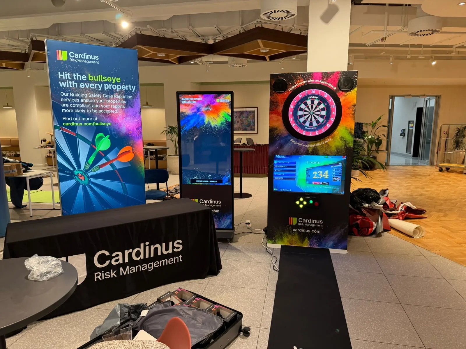 Branded dartboard hire with custom cabinets